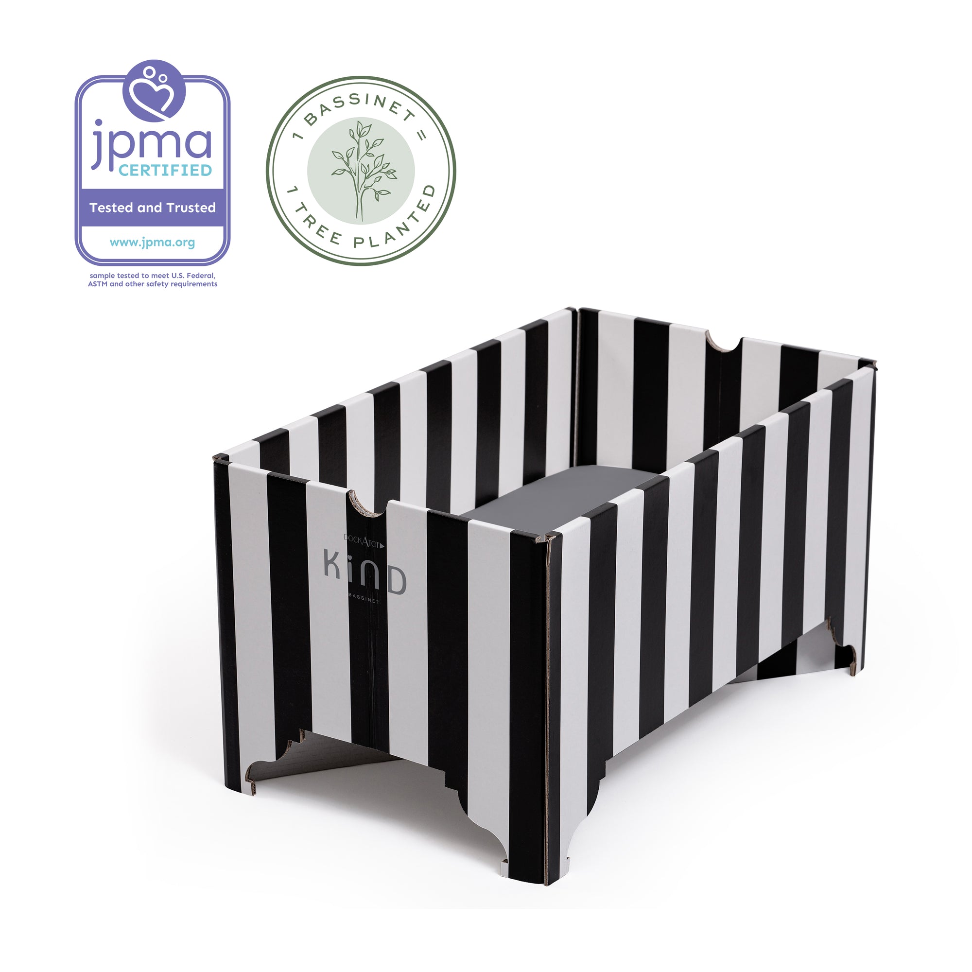 THE OUTLET: Kind Essential Bassinet - Black &amp; White Stripe